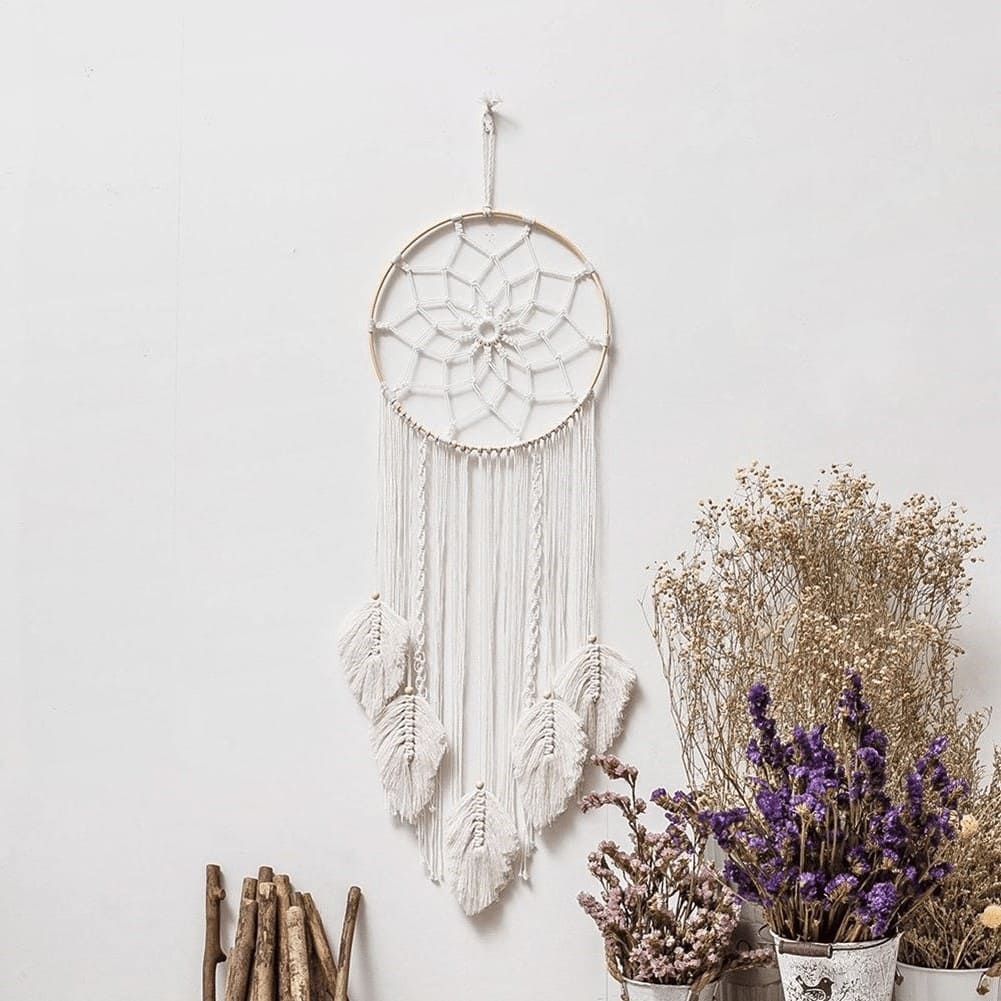 Attrape-Rêve Plume en Macramé Élégant Esprit Macramé