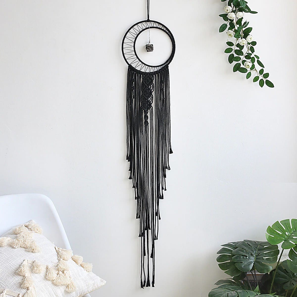 Attrape-Rêves Noir en Macramé Artisanale Esprit Macramé