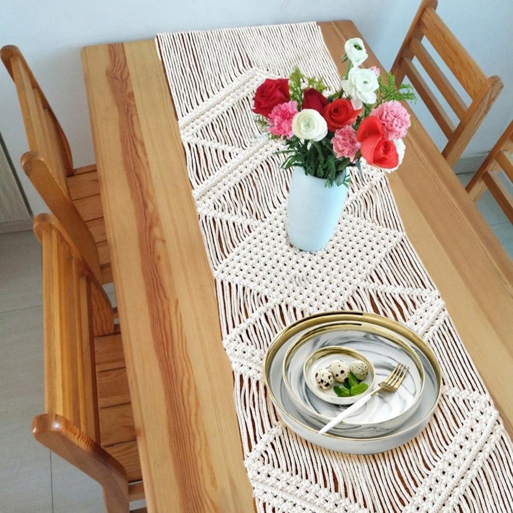Chemin de Table Macramé Beige Élégance Esprit Macramé