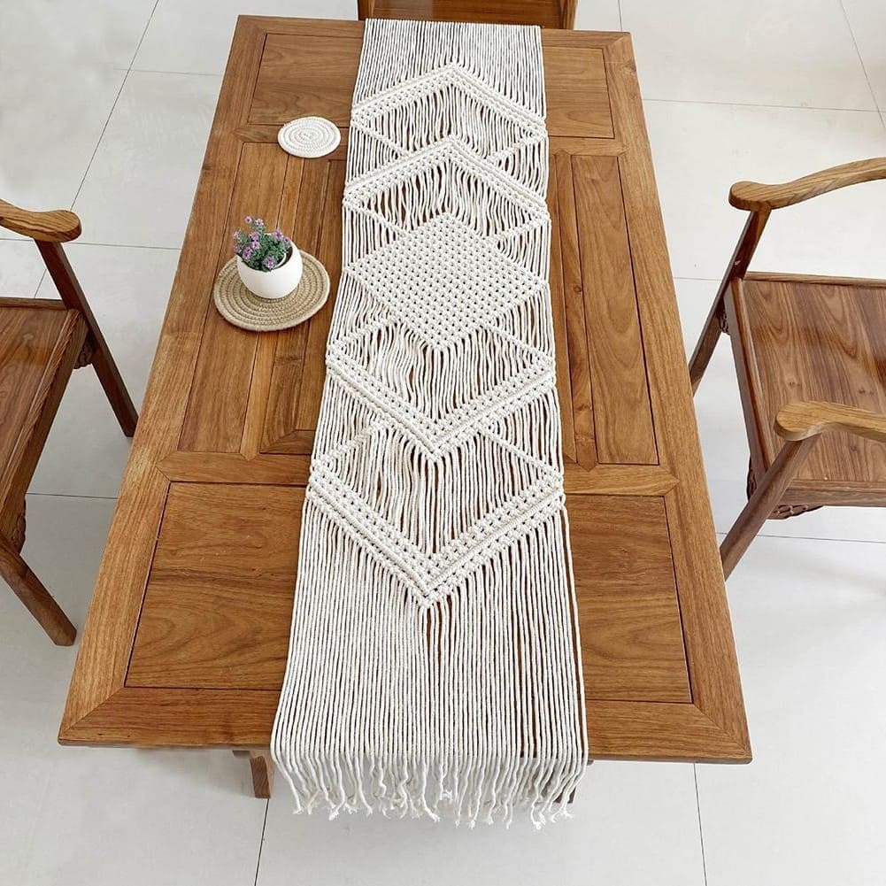 Chemin de Table Macramé Beige Élégance Esprit Macramé