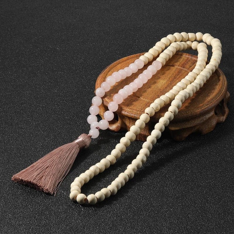 Collier de Perles Mala en Bois Élégance Naturelle Esprit Macramé