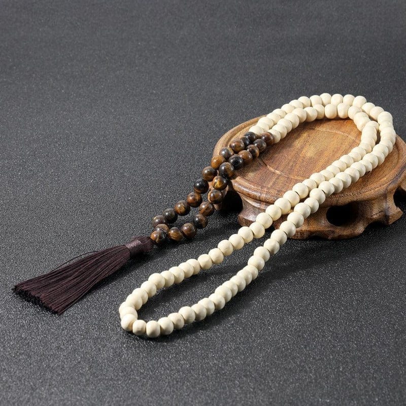Collier de Perles Mala en Bois Élégance Naturelle Esprit Macramé