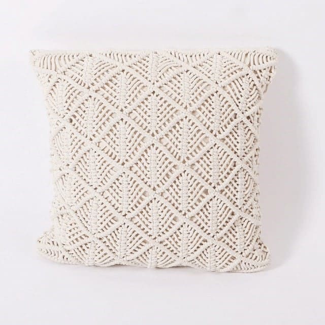 Coussin Boho Chic Beige en Macramé Esprit Macramé