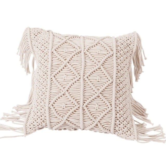 Coussin Macramé Ethnique Blanc - Élégance Artisanale Esprit Macramé