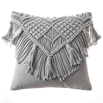 Coussin Macramé Gris Élégance Esprit Macramé
