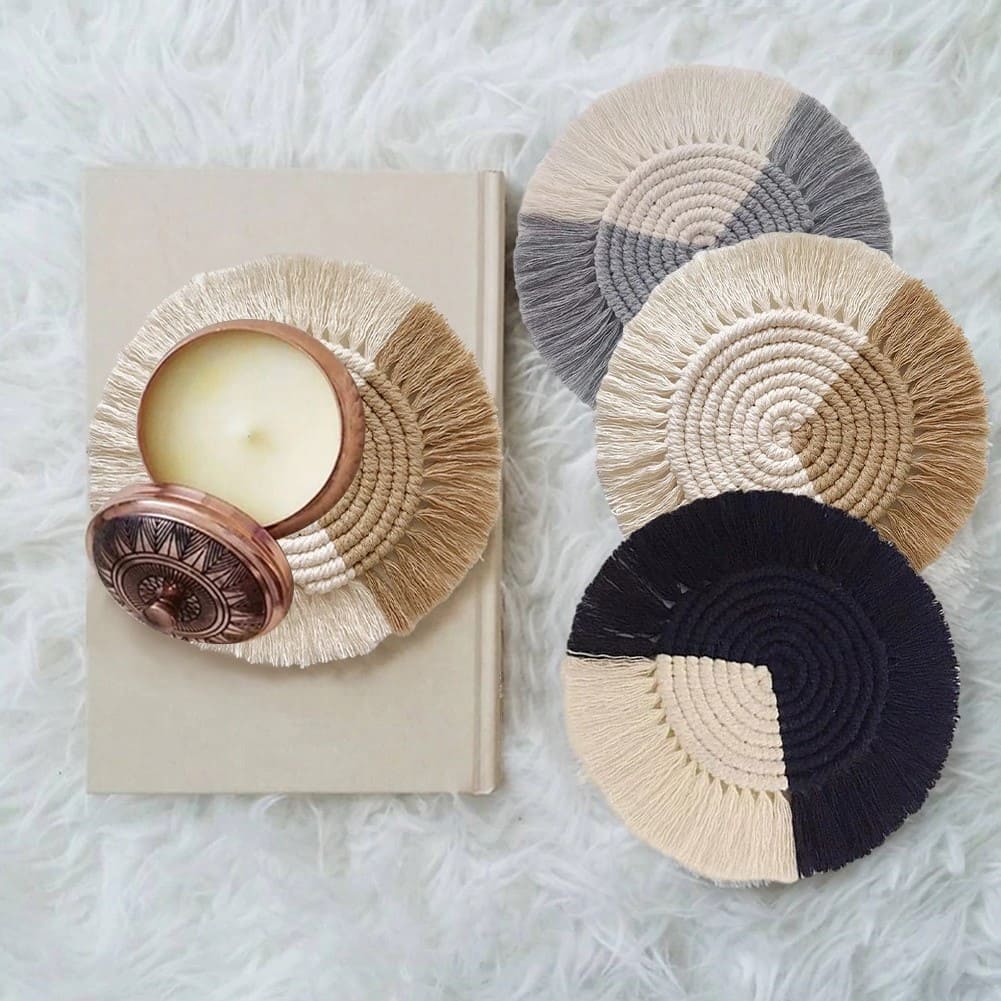 Dessous de verre bicolores en Macramé Artisanal Esprit Macramé