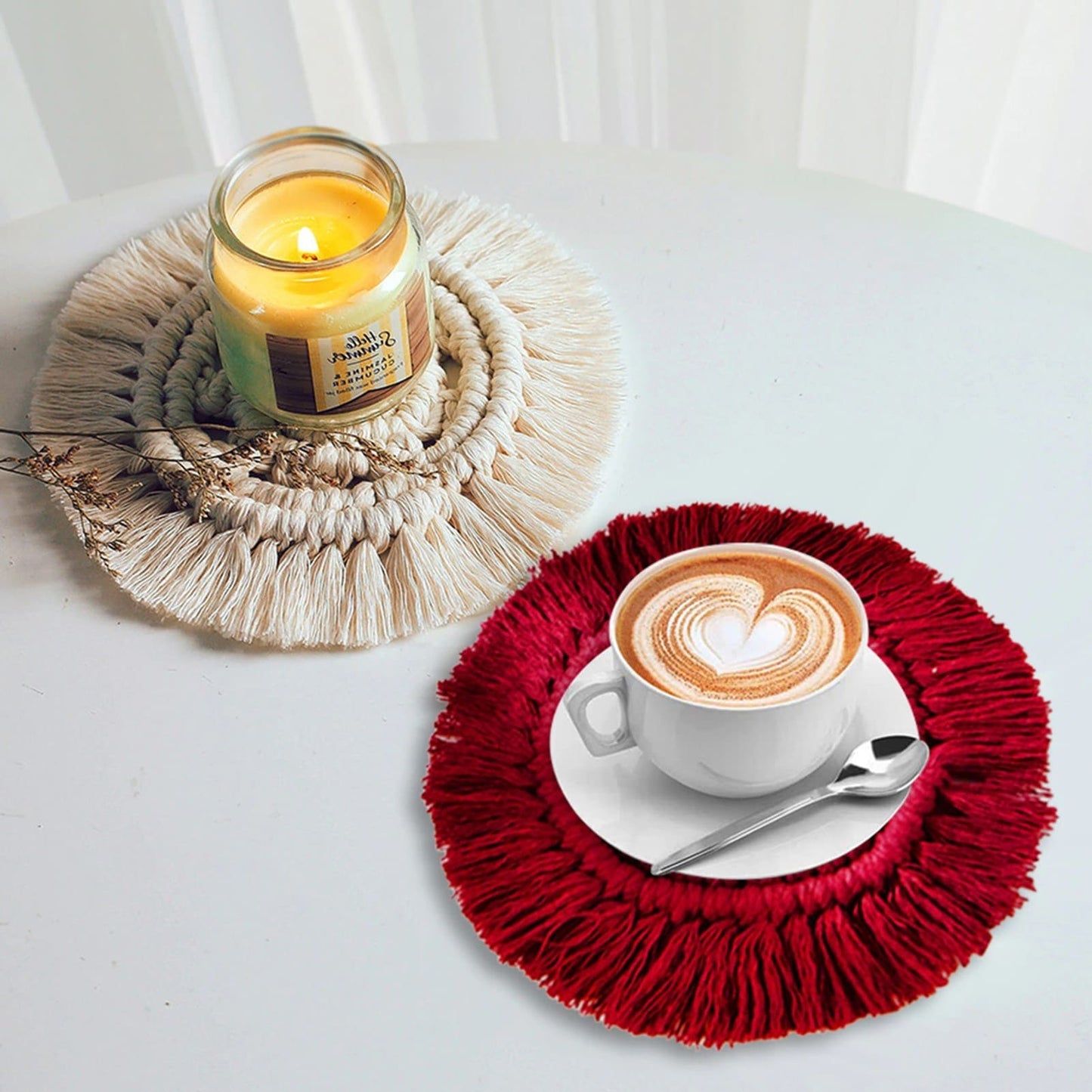 Dessous de verre en Macramé aux couleurs tendances Esprit Macramé