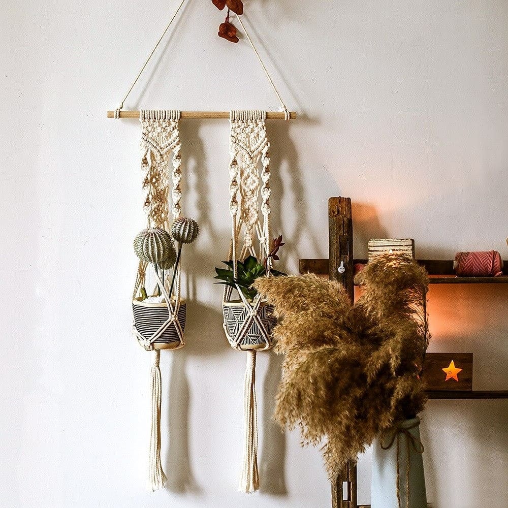 Double Porte-Plante en Macramé Chic Esprit Macramé