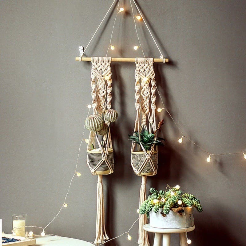 Double Porte-Plante en Macramé Chic Esprit Macramé