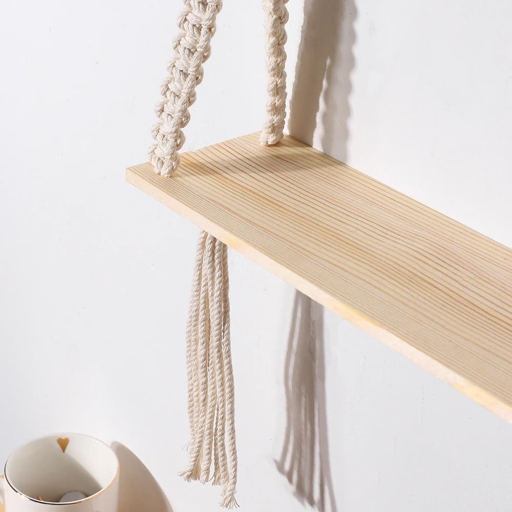 Étagère Bois & Macramé Chic Esprit Macramé