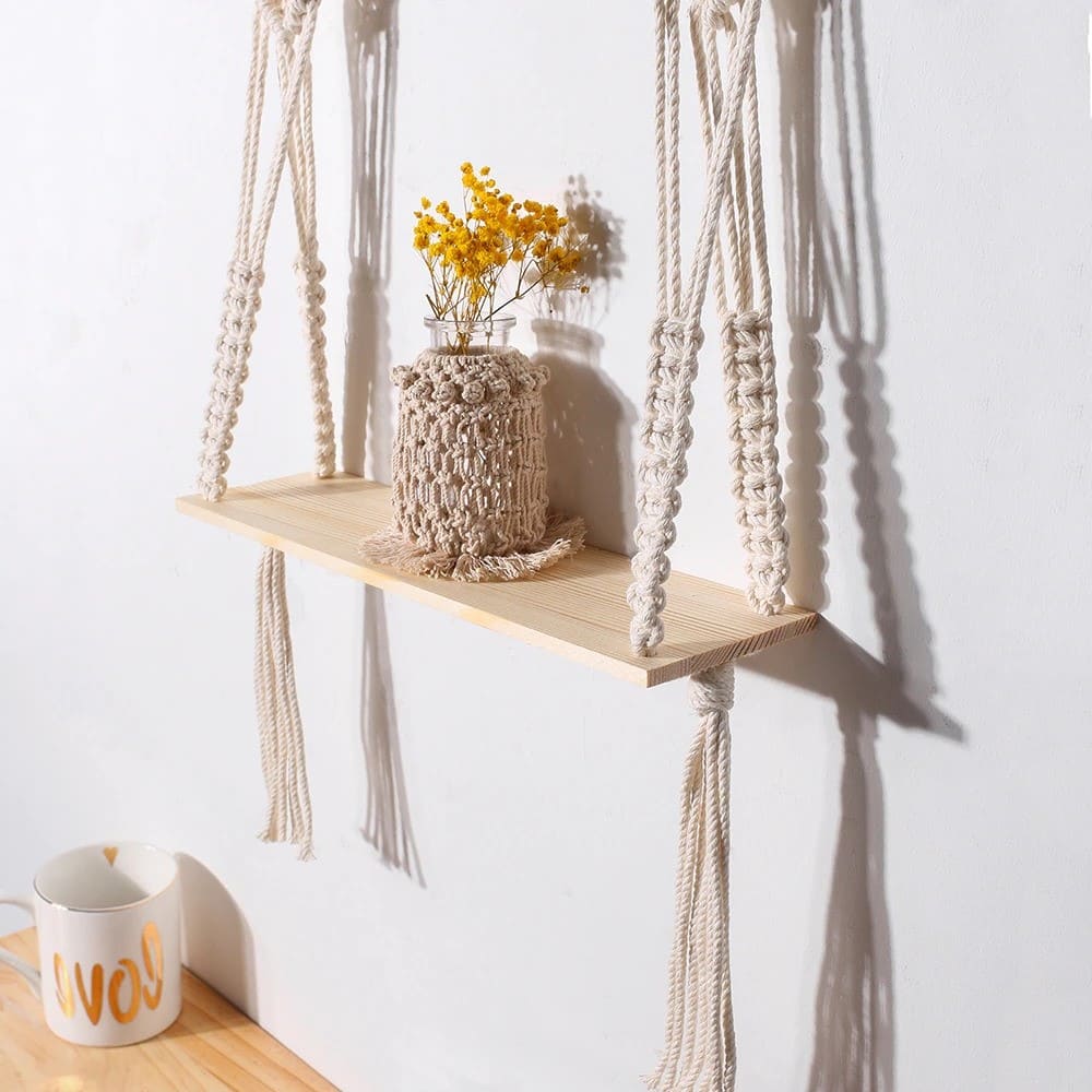 Étagère Bois & Macramé Chic Esprit Macramé