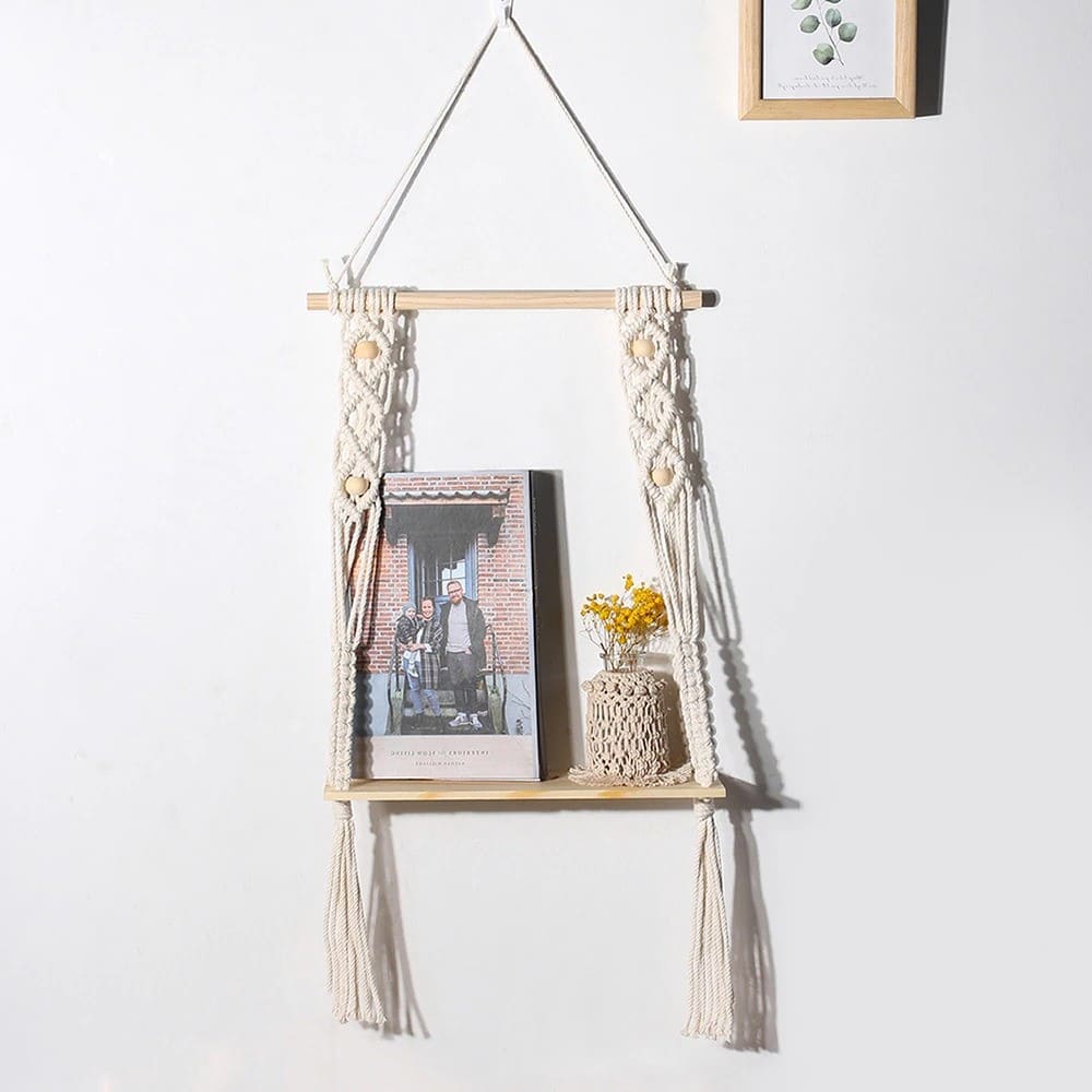 Étagère Bois & Macramé Chic Esprit Macramé