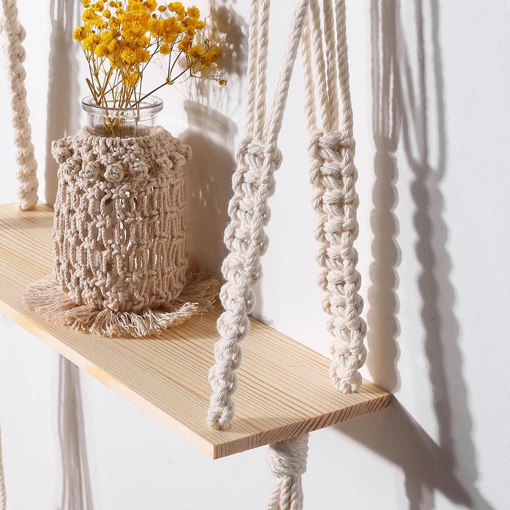 Étagère Bois & Macramé Chic Esprit Macramé