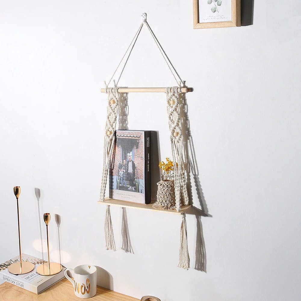 Étagère Bois & Macramé Chic Esprit Macramé