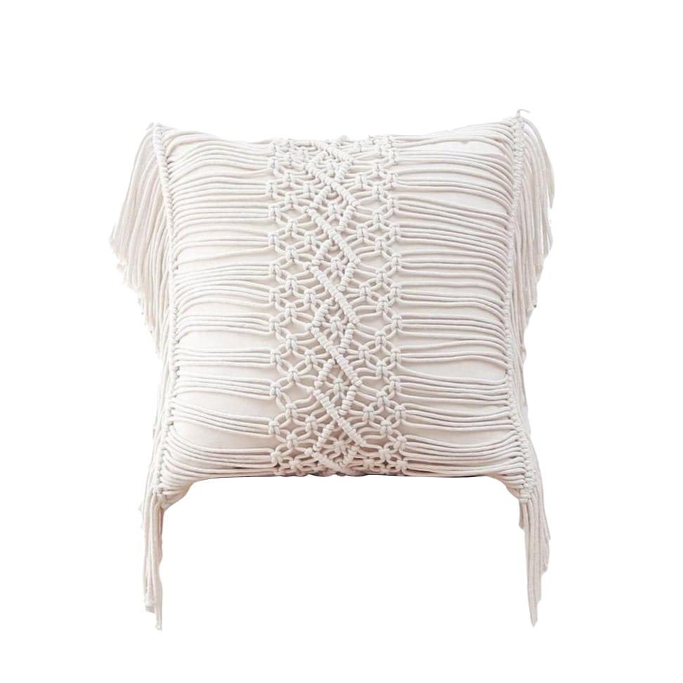Housse de Coussin Écru en Macramé Artisanale Esprit Macramé