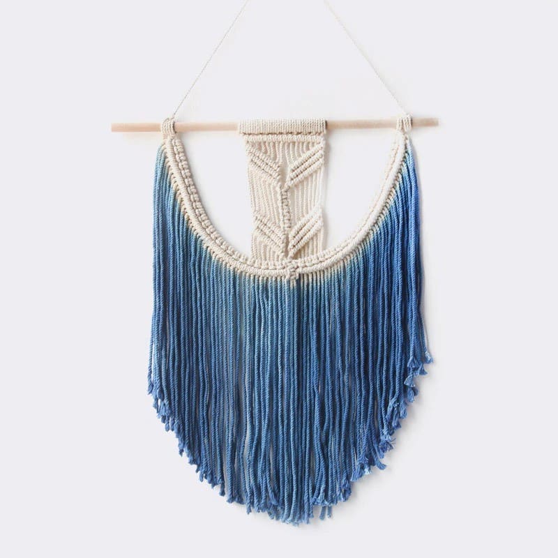 Macramé Mural Bleu Éclatant Esprit Macramé