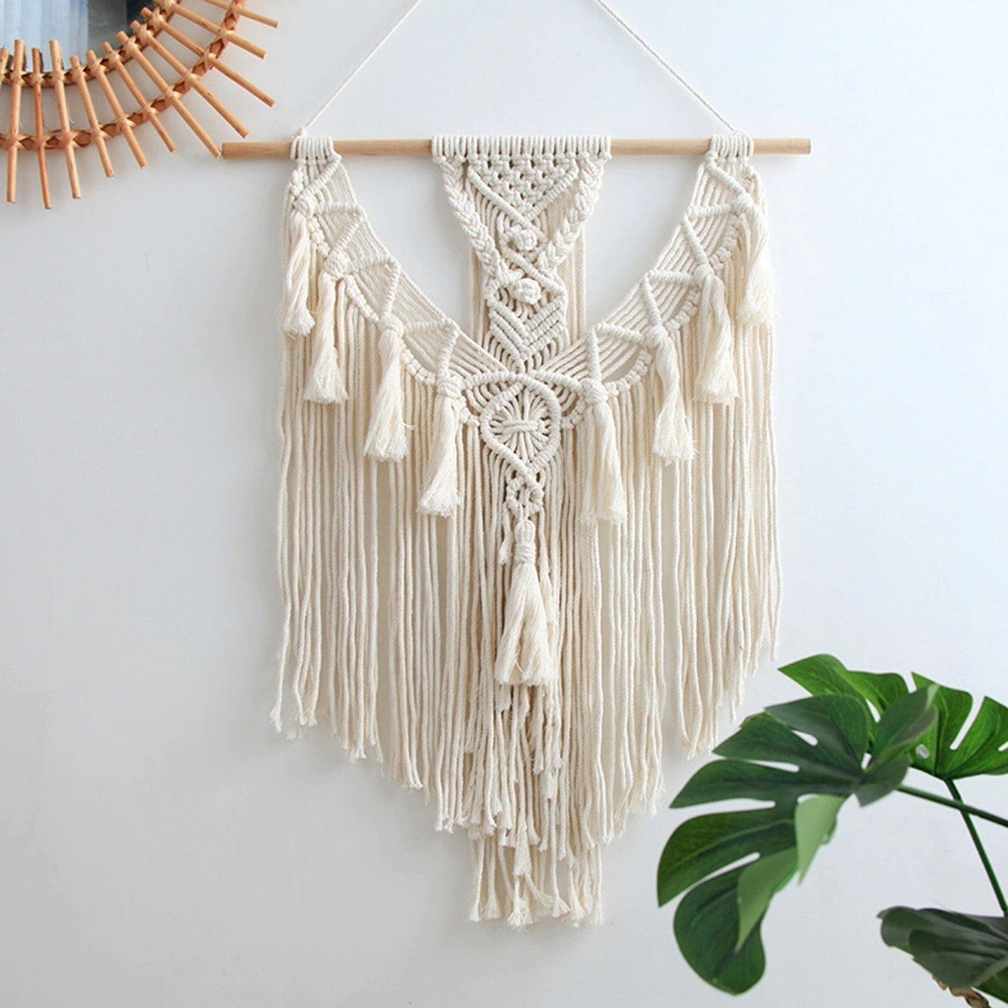 Macramé Mural Bohème avec Pompons Chic Esprit Macramé