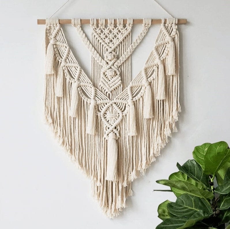 Macramé Mural Bohème avec Pompons Chic Esprit Macramé