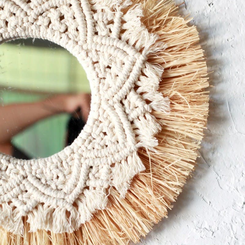 Miroir Doré Macramé Éclatant Esprit Macramé