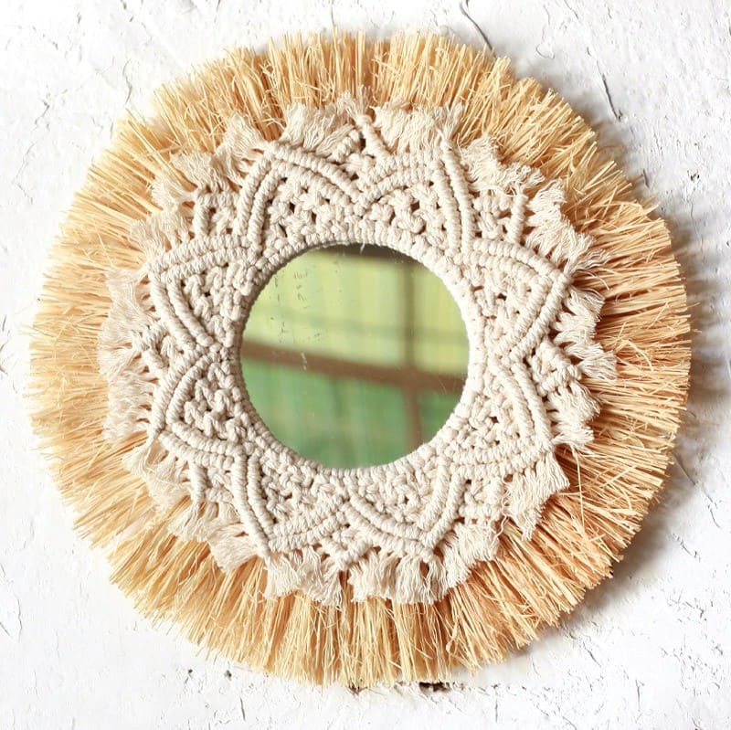Miroir Doré Macramé Éclatant Esprit Macramé