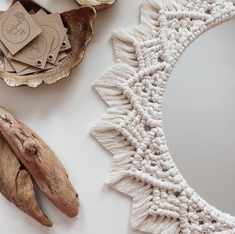 Miroir Macramé Blanc Éclatant Esprit Macramé