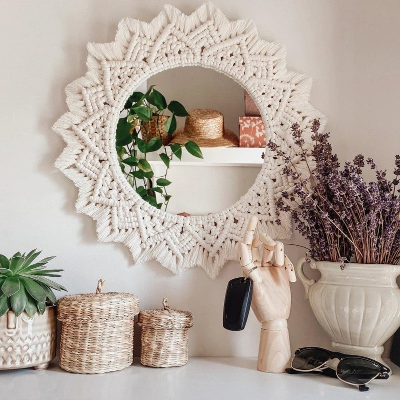 Miroir Macramé Blanc Éclatant Esprit Macramé