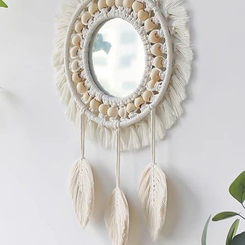 Miroir Plume Enchantée en Macramé Esprit Macramé