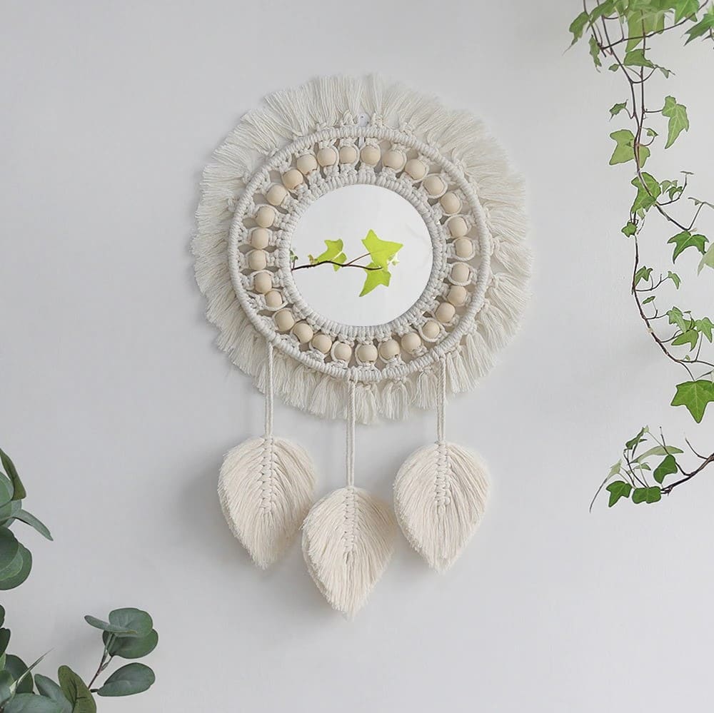 Miroir Plume Enchantée en Macramé Esprit Macramé