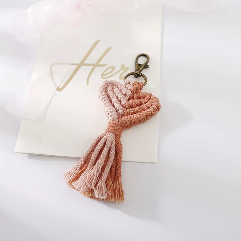 Porte-clé Cœur en Macramé Atelier Créatif Esprit Macramé