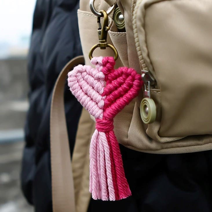 Porte-clé Cœur en Macramé Atelier Créatif Esprit Macramé