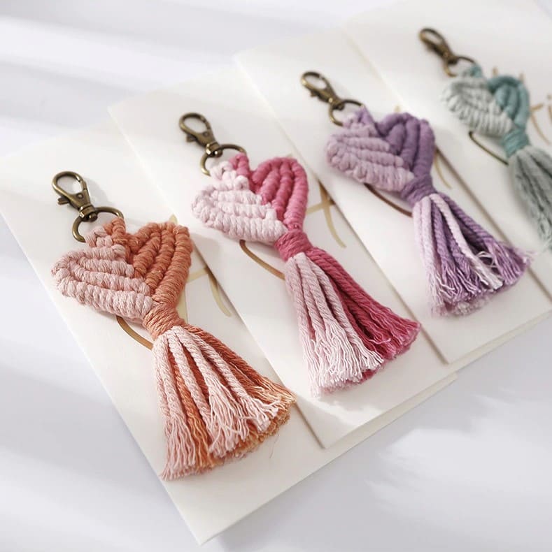 Porte-clé Cœur en Macramé Atelier Créatif Esprit Macramé