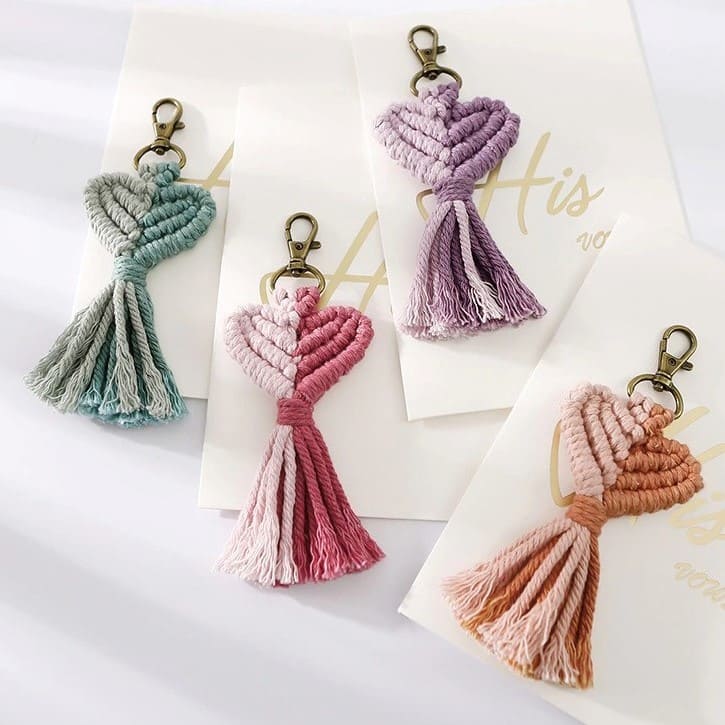 Porte-clé Cœur en Macramé Atelier Créatif Esprit Macramé