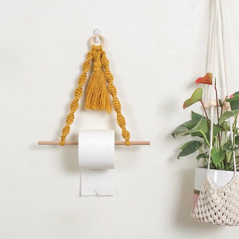 Porte-papier toilette en Macramé avec pompon chic Esprit Macramé
