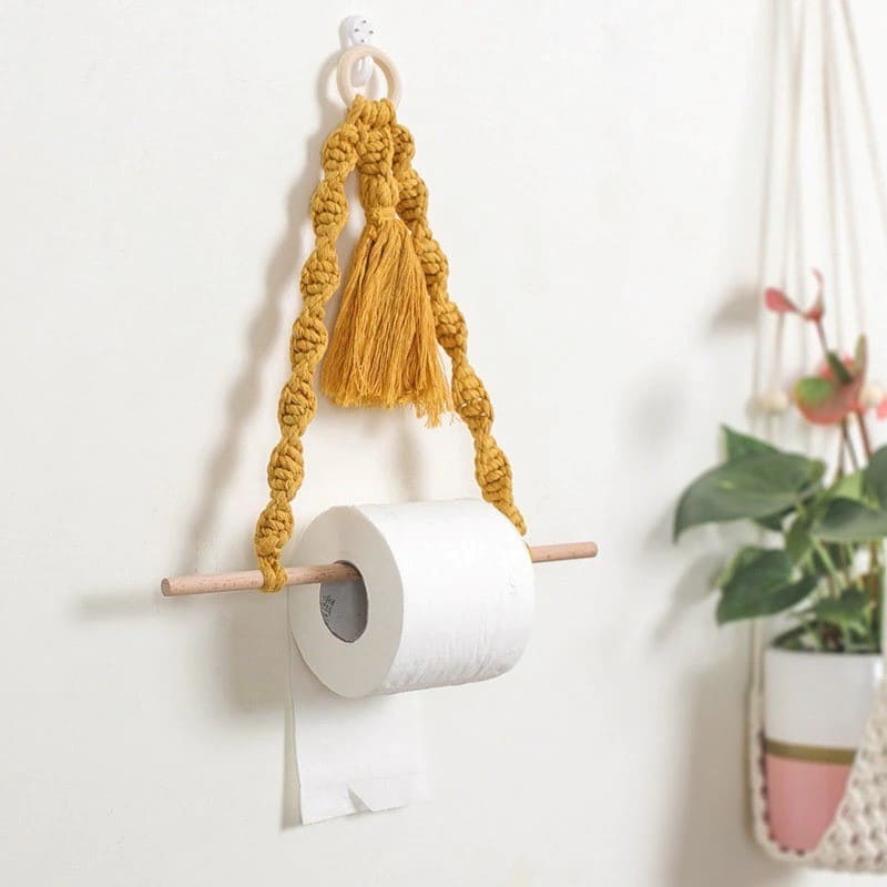 Porte-papier toilette en Macramé avec pompon chic Esprit Macramé