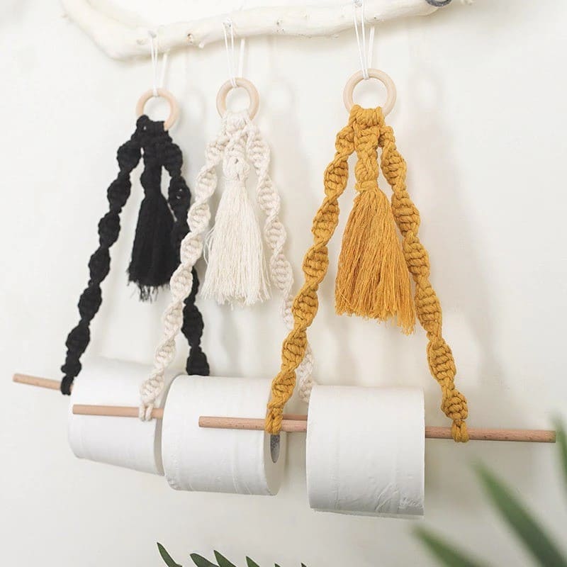 Porte-papier toilette en Macramé avec pompon chic Esprit Macramé
