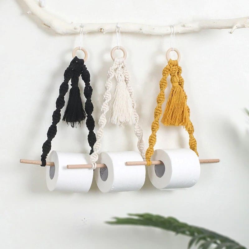 Porte-papier toilette en Macramé avec pompon chic Esprit Macramé