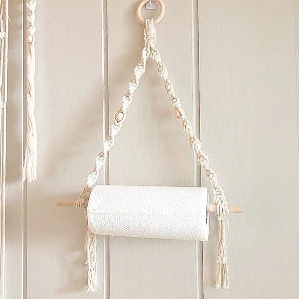 Porte-Rouleur Macramé avec Perles Élégantes Esprit Macramé