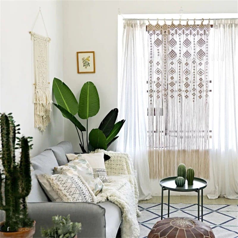 Rideau Macramé Beige Élégance Esprit Macramé