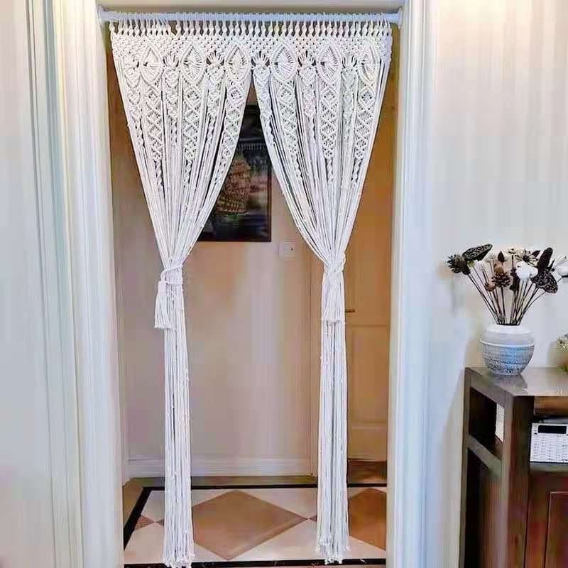 Rideau Macramé en coton écru - Élégance Artisanale Esprit Macramé