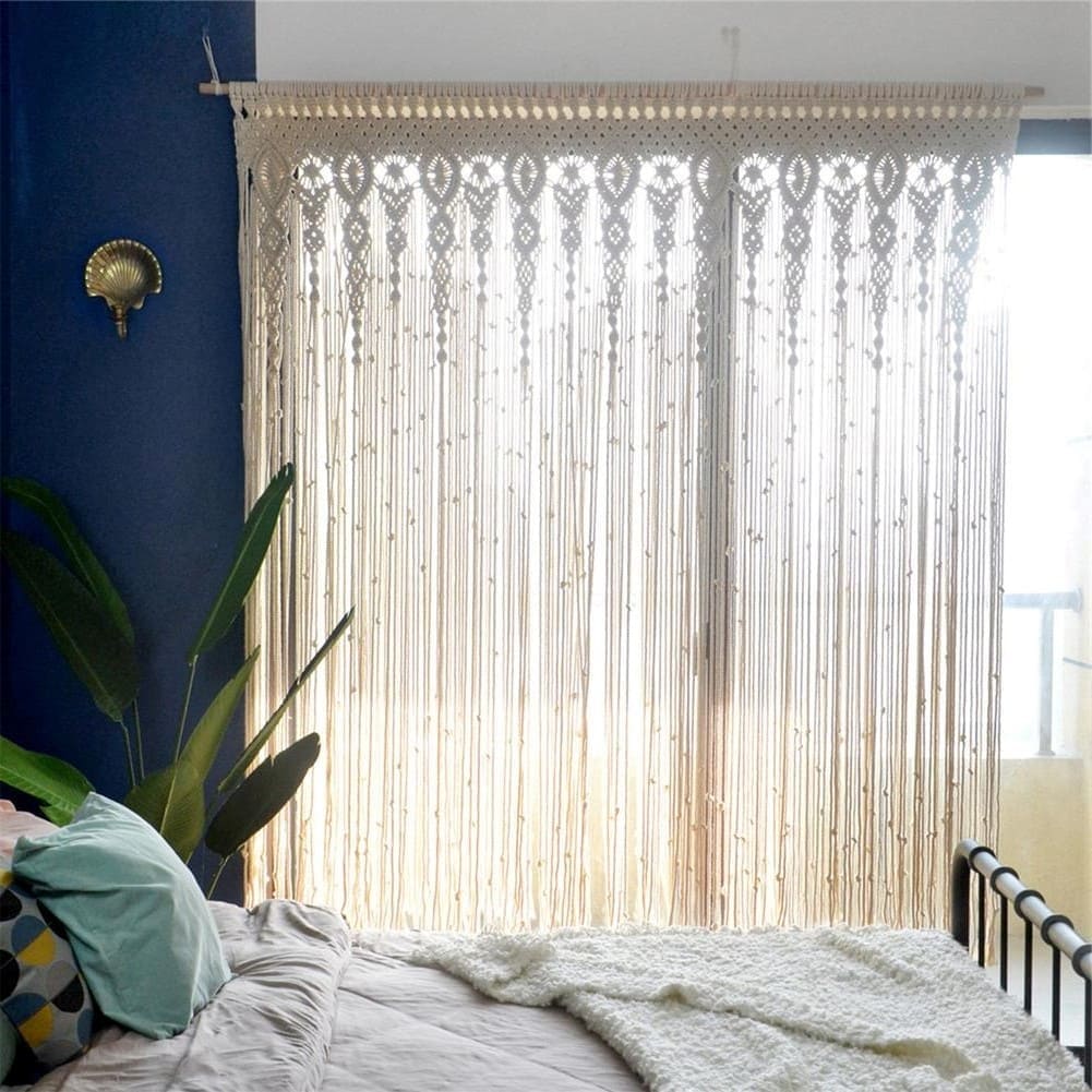 Rideau Macramé en coton écru - Élégance Artisanale Esprit Macramé