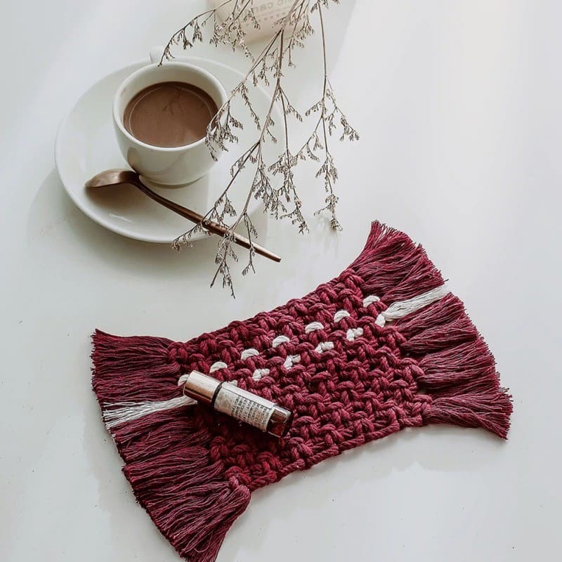 Sous-verre Rectangulaire en Macramé Élégance Esprit Macramé
