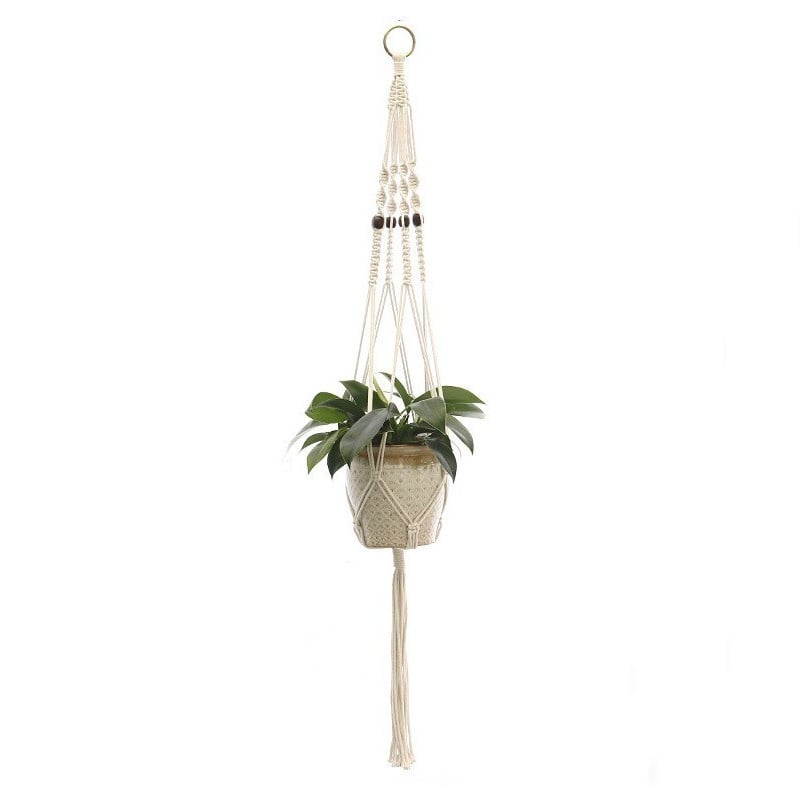 Suspension artisanale en perles de bois et Macramé Esprit Macramé