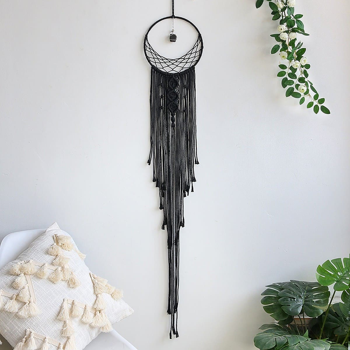 Attrape-Rêves Noir en Macramé Artisanale Esprit Macramé