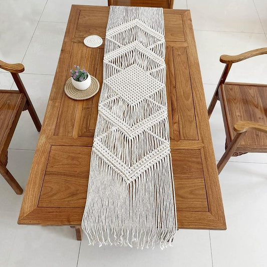 Chemin de Table Macramé Beige Élégance Esprit Macramé