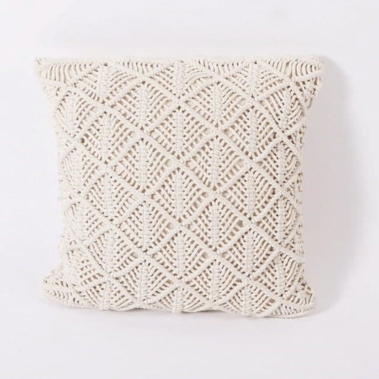 Coussin Boho Chic Beige en Macramé Esprit Macramé