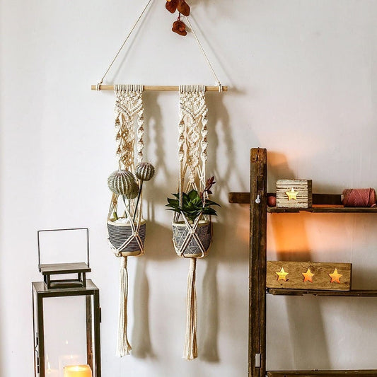 Double Porte-Plante en Macramé Chic Esprit Macramé