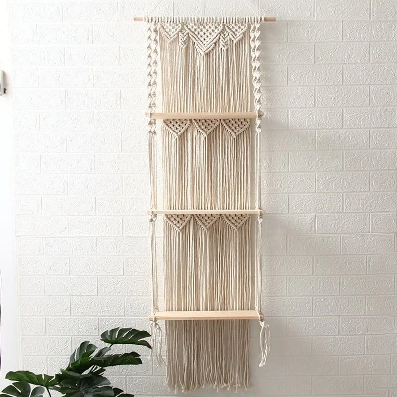 Étagère Murale Triple en Macramé Chic Esprit Macramé