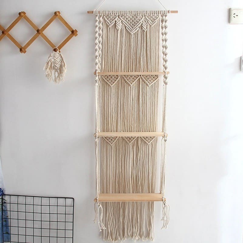 Étagère Murale Triple en Macramé Chic Esprit Macramé