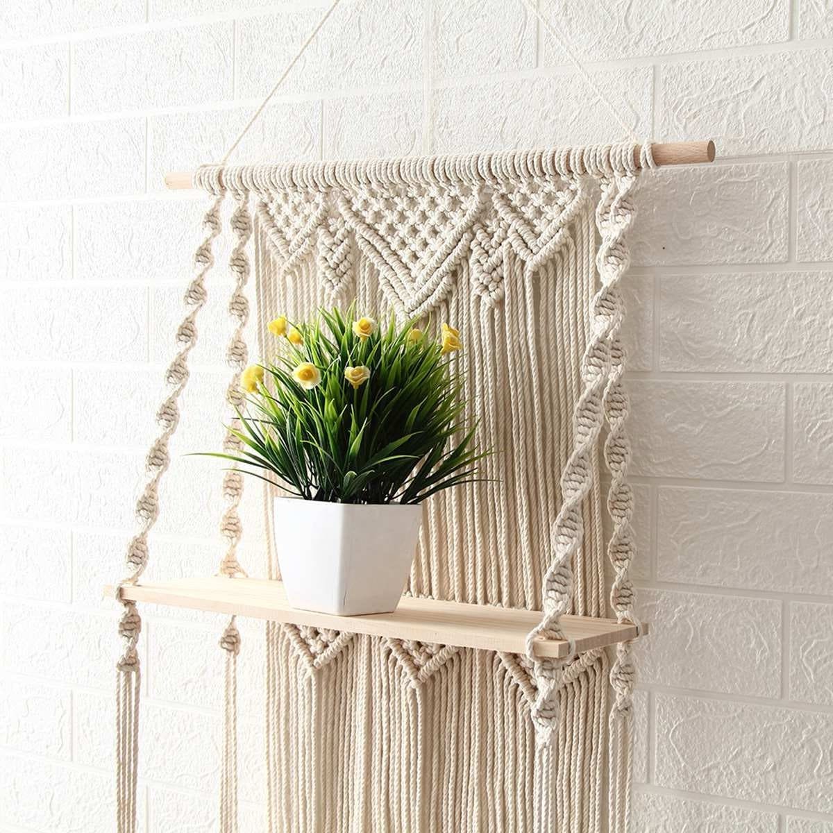 Étagère Murale Triple en Macramé Chic Esprit Macramé