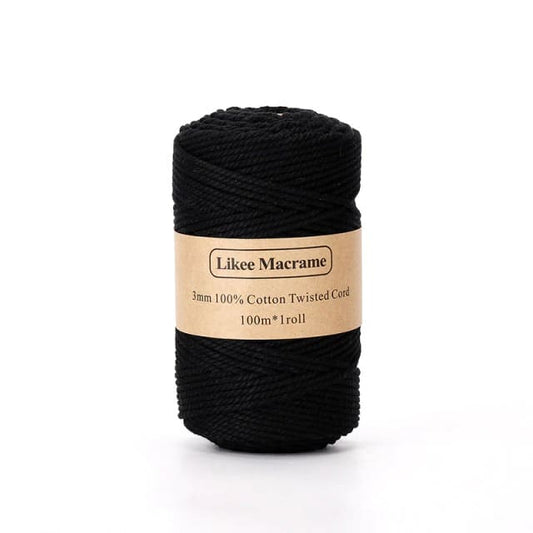 Fil de Macramé Noir Luxe 3 mm - 100 m Esprit Macramé